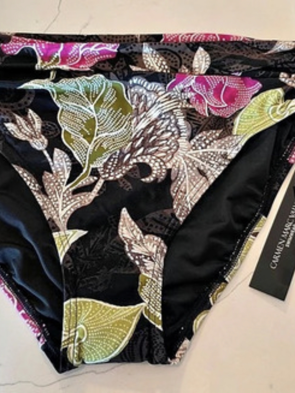 Carmen Marc Valvo Swimwear Bikini Bottom Floral Bikini Bottom Black Pink Women S